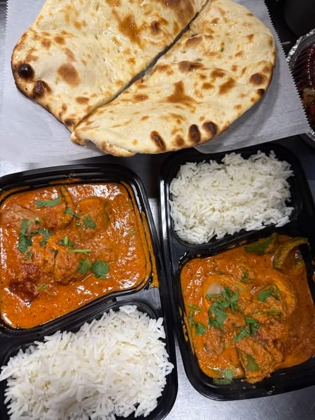 Chicken Tikka Masala, Naan, & Rice.